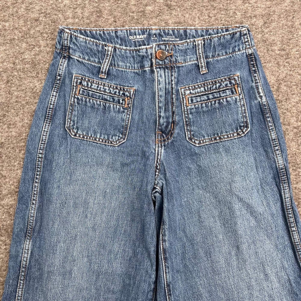 Old Navy Drapey Denim High Rise Baggy Wide Leg Jeans Blue Festival Petite 2 - Picture 3 of 13